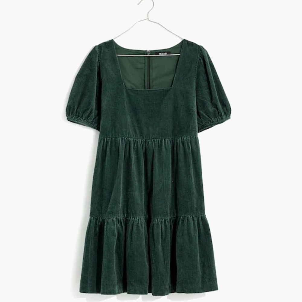 Madewell Corduroy Aidy Square-Neck Tiered Mini Dress Sz 4 - Picture 5 of 13